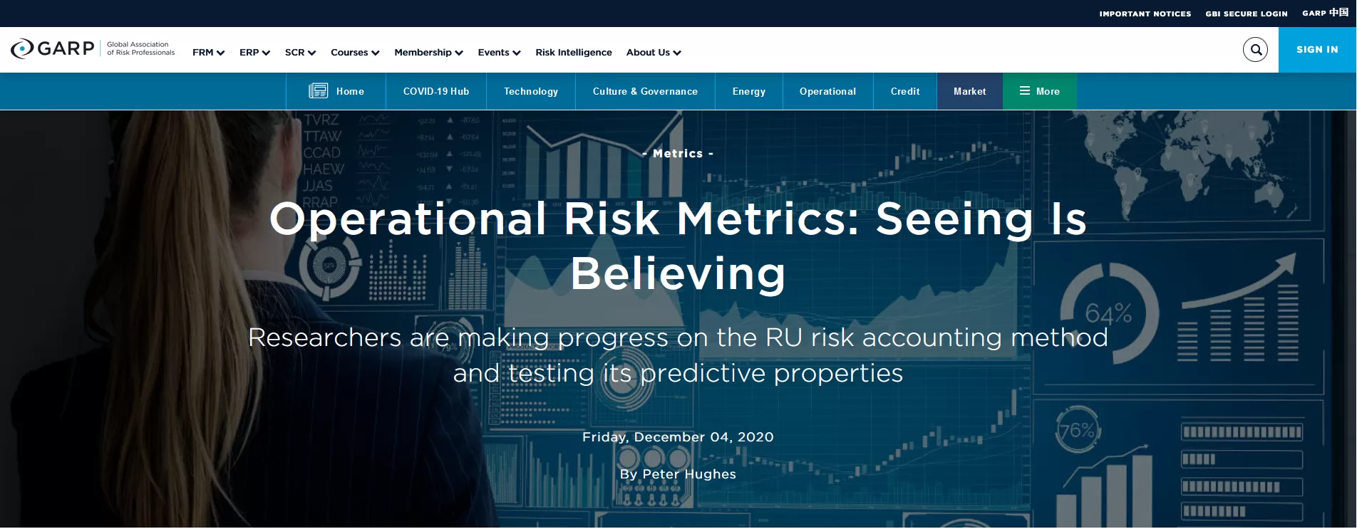Screenshot of a GARP article on operational risk metrics