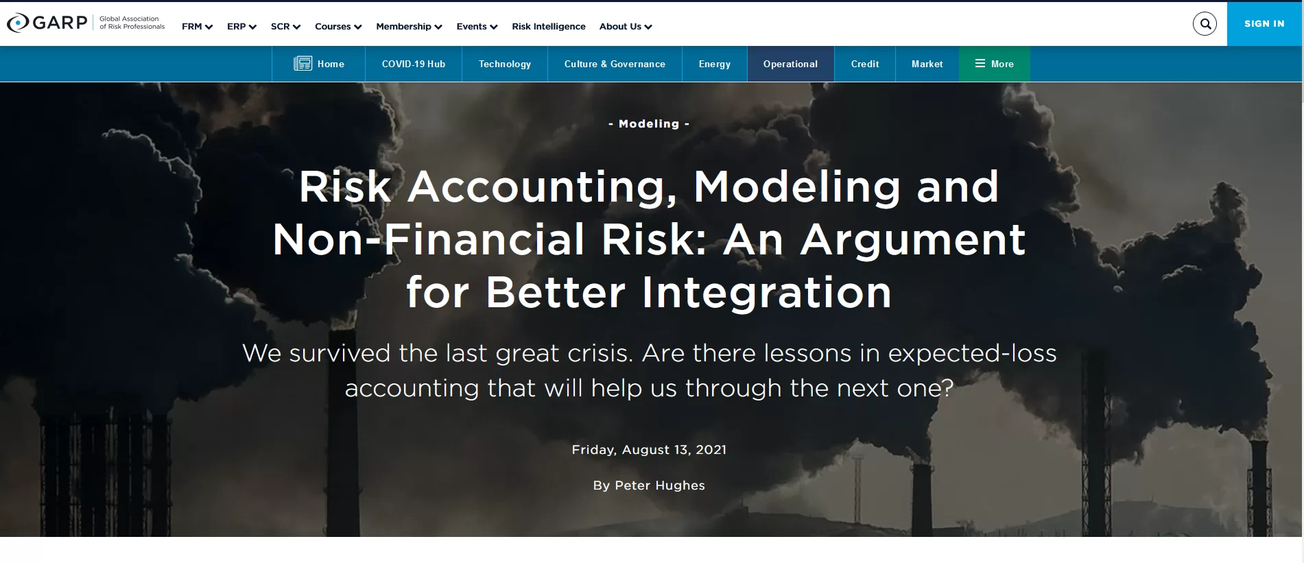 Screenshot of a GARP article on risk accounting and non-financial risk